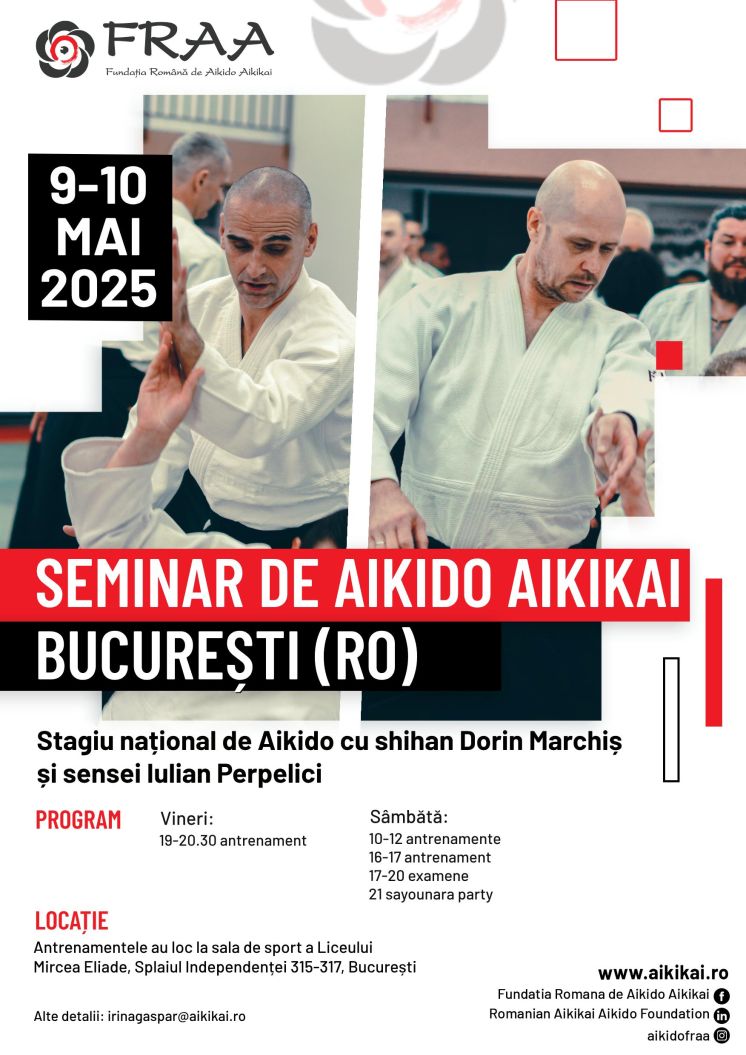 2025 Mai 9-11, la Bucuresti, seminar cu examene yudansha